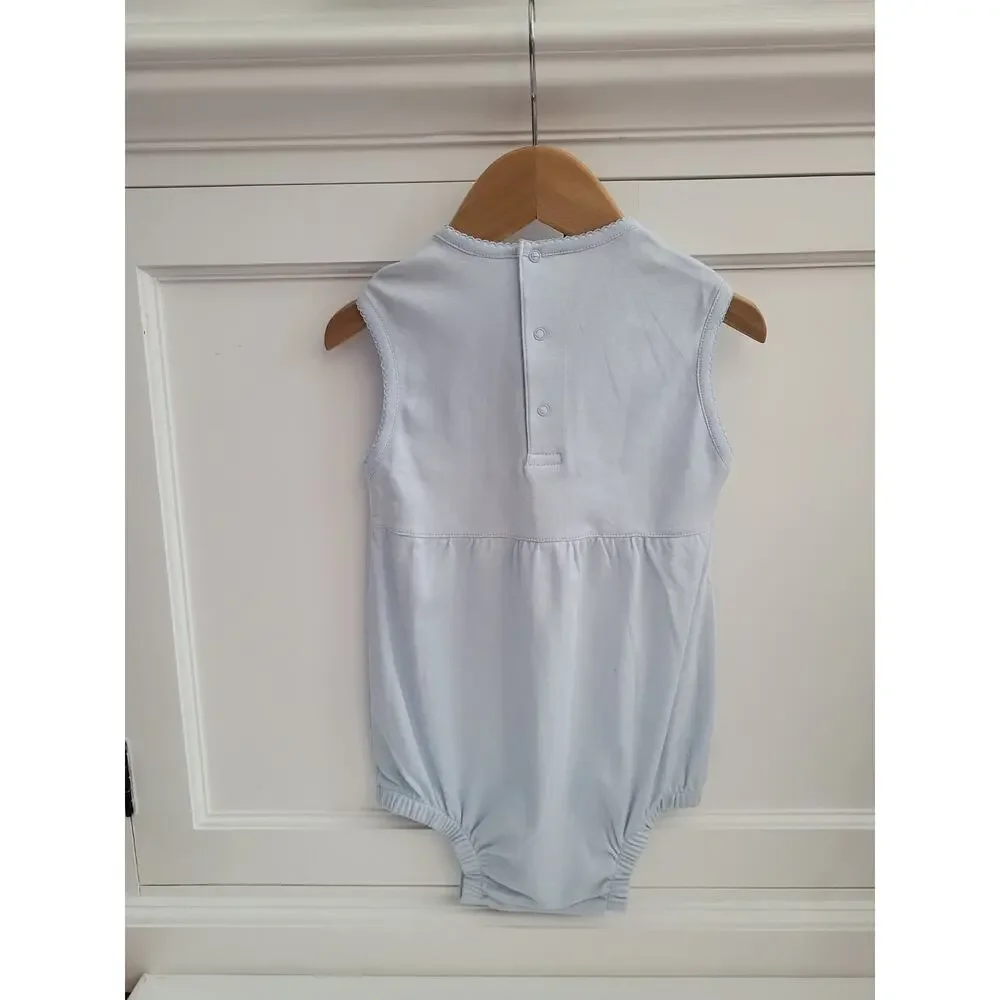 NWT Miocotton Luxury Light Blue Hand-Smocked Pima Cotton Bubble Romper 2T